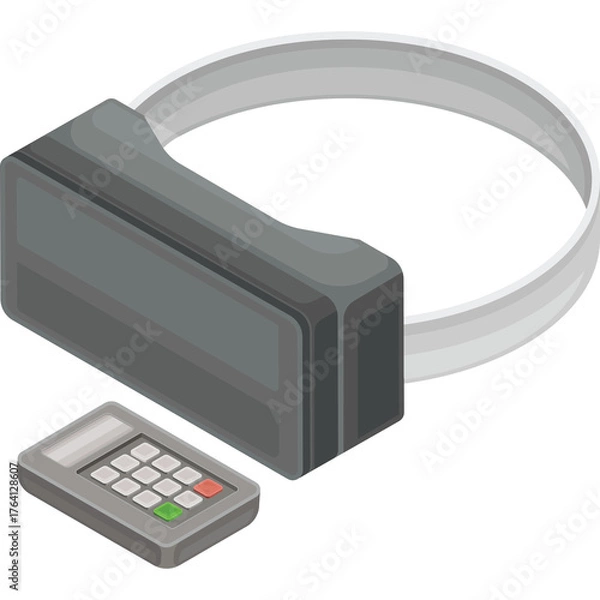 Fototapeta Gray Electronic Animal Tracking Collar Device with Keypad Remote Control Isometric View on Transparent Background