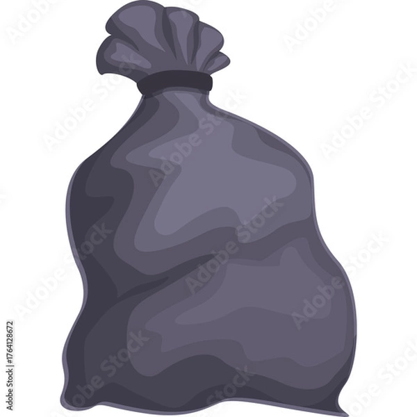 Fototapeta Gray Garbage Bag Tied Closed With Rope Isolated On White Background And Transparent Background