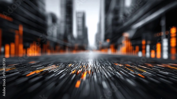 Obraz Dynamic viewpoint of business analysis with financial data visualization in city setting