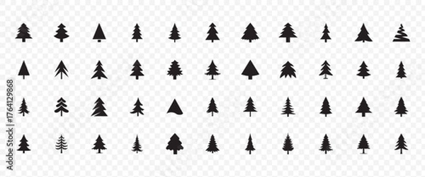 Fototapeta Christmas tree icon. Set of black christmas tree icons on white background. Vector illustration. Holiday icons
