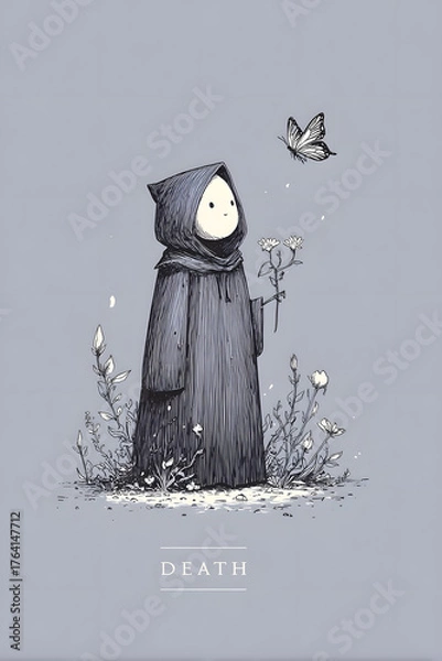 Fototapeta Trick or treat, a cartoon vector illustration of a happy Halloween pumpkin and witch character with a cat and a child