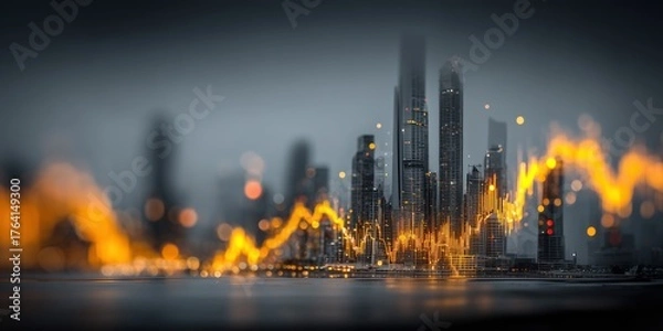 Fototapeta Double exposure image of a business stock chart overlaid with a city view