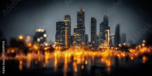 Fototapeta Double exposure image of a business stock chart overlaid with a city view