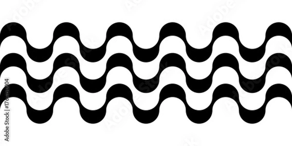 Obraz Abstract geometric wave pattern in black and white, traditional Portuguese sidewalk style. Copacabana boardwalk design from Rio de Janeiro, repeating vector background.