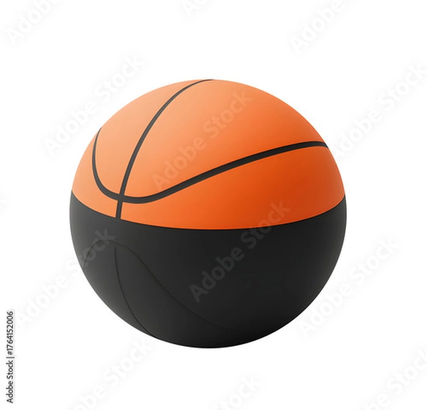 Fototapeta A 3D featuring a simple basketball design with orange and black gradient colors , isolated on a white background