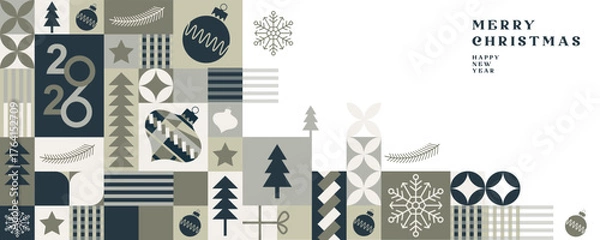 Fototapeta modern abstract geometric Christmas background design, Marry Christmas and happy new year cover template design, Xmas party background illustration, happy holidays template design for Christmas Moment