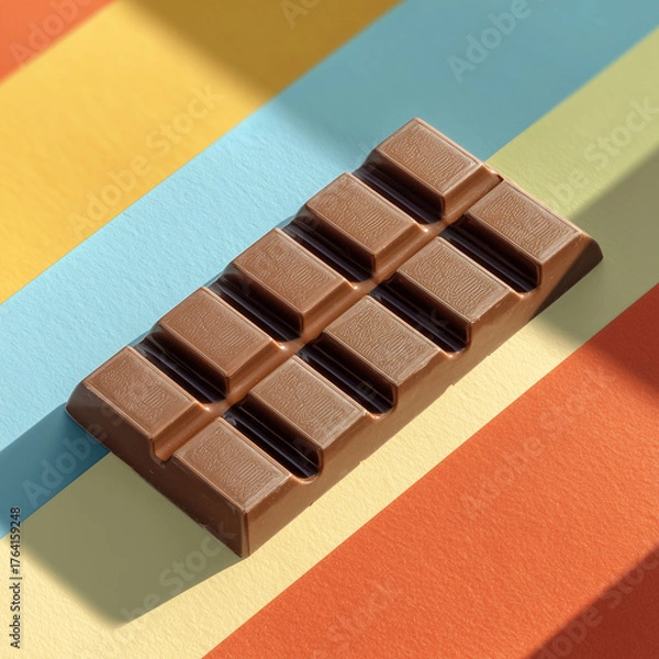 Fototapeta Minimalist Chocolate Bar on Pastel Background with Neat Shadows – Clean, Modern Flat Lay for Food and Design Concepts