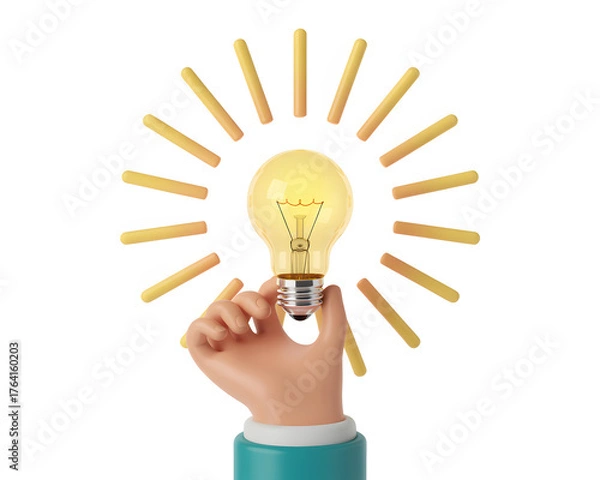 Fototapeta Brilliant idea ignites innovation, a hand holding a glowing lightbulb symbolizing creativity and new beginnings, inspiring bright solutions