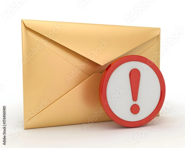 Fototapeta Urgent alert on important email message with red exclamation mark symbol signifying danger or warning
