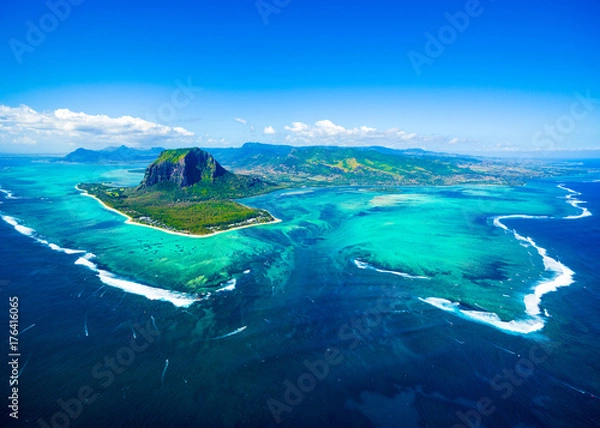 Obraz Widok z lotu ptaka na wyspę Mauritius