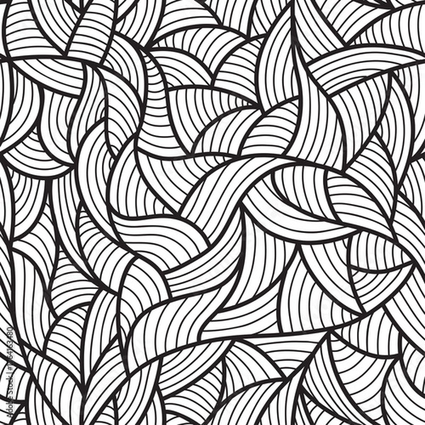 Fototapeta Abstract Organic Pattern of Black Lines on White Background Seamless Textile Design