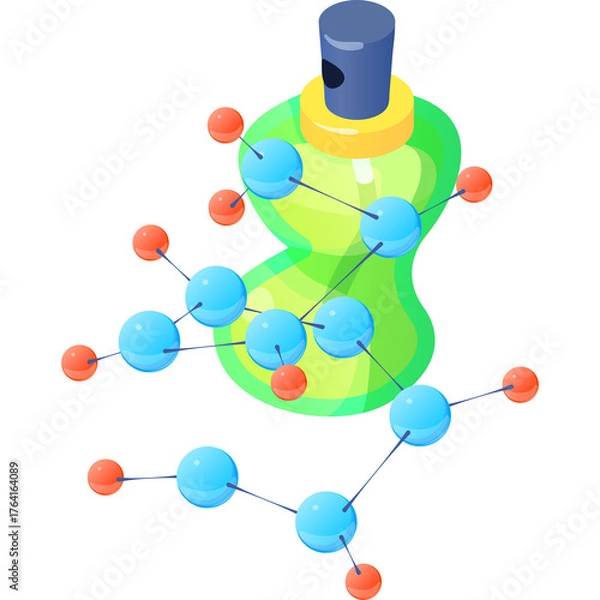 Fototapeta Abstract Molecular Structure With Connected Spheres And Glowing Green Energy Field Isolated On Transparent Background