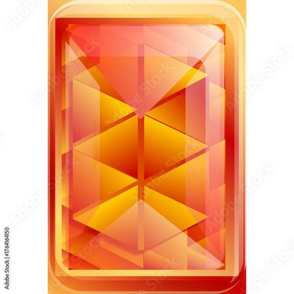 Fototapeta Abstract Orange And Yellow Gemstone Crystal Facets With Geometric Patterns And Glossy Surface And Transparent Background