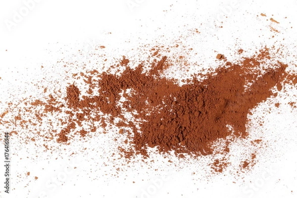 Fototapeta pile cocoa powder isolated on white background, top view