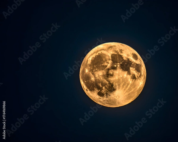 Fototapeta Majestic golden full moon illuminates deep night sky casting ethereal glow for celestial inspiration and cosmic wonder