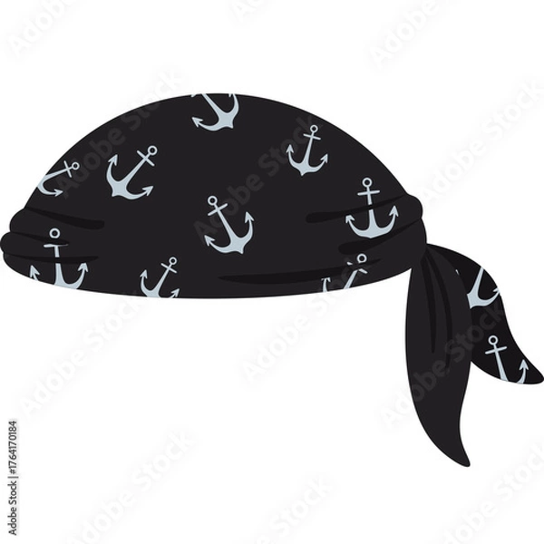Fototapeta Black Pirate Bandana With Light Blue Anchor Pattern In Pixel Art Style On Transparent Background