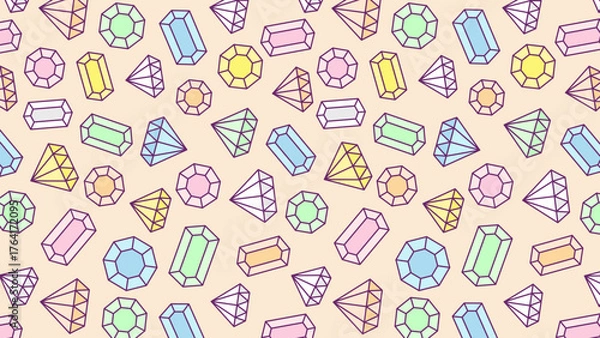 Fototapeta Diamond seamless pattern with colorful gemstones for various design uses. Ideal for backgrounds, textiles, stationery, and packaging designs.