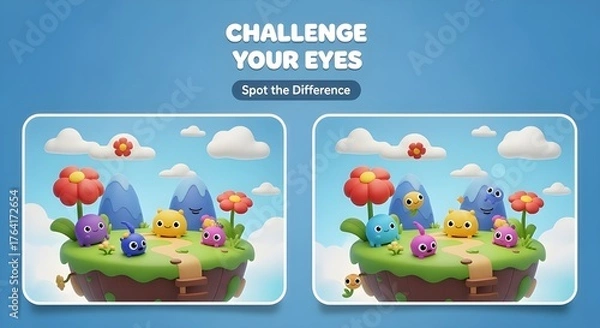 Fototapeta Challenge Your Eyes Spot the Difference animated 3D image