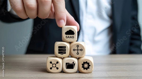 Fototapeta Elevate your business with SaaS solutions, managing data and processes through innovative cloud technology for streamlined operations and growth