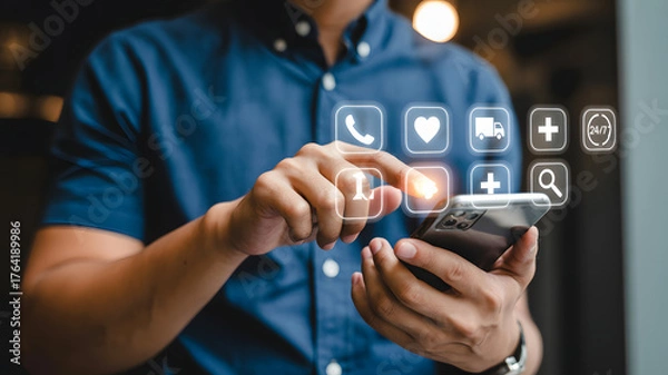 Fototapeta Effortless connectivity with dynamic apps and online services on mobile device, enhancing user experience and simplifying digital interactions today