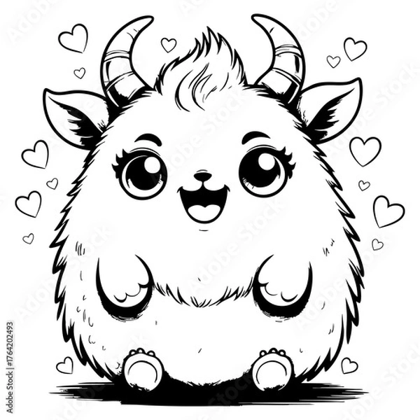 Fototapeta Happy Round Goat Chibi