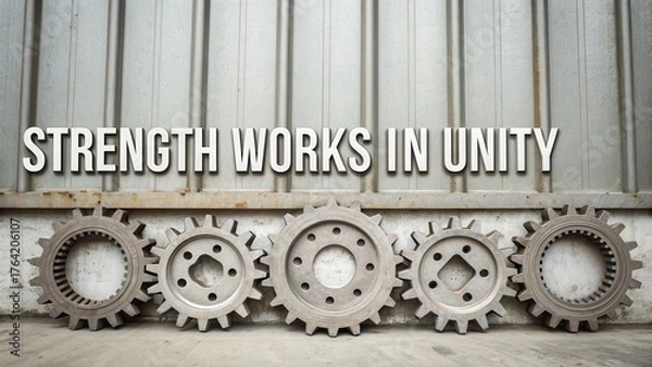 Fototapeta Steel Gears Display Highlighting Unity and Strength in Engineering Design