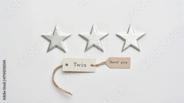 Fototapeta Three Silver Stars with Tag Describing Shared Concept of Twin