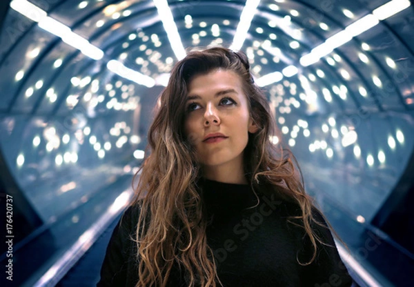 Obraz Girl in a tunnel of lights