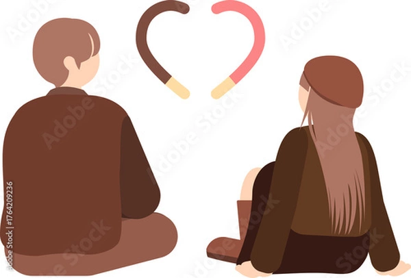 Obraz 빼빼로데이 하트 위에 앉아있는 커플 캐릭터