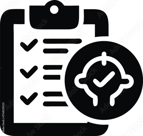 Obraz Completed task checklist with target goal achieved icon