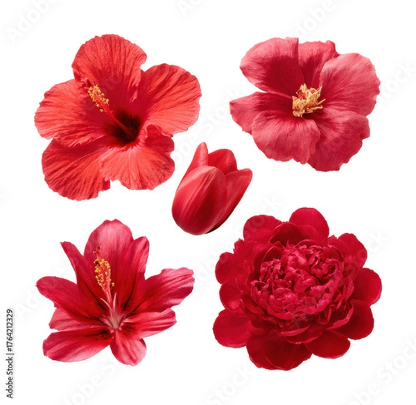 Fototapeta Captivating red flowers collection nature isolated on transparent background