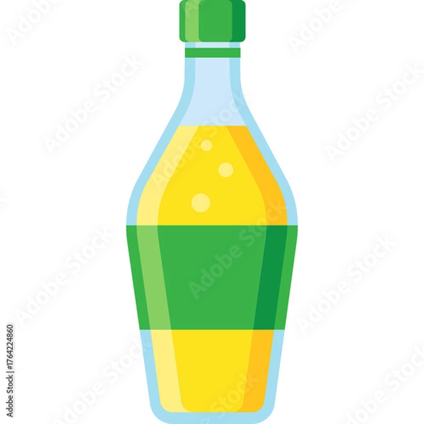 Fototapeta Transparent glass bottle with yellow liquid and green label design isolated on white background clean and simple vector illustration