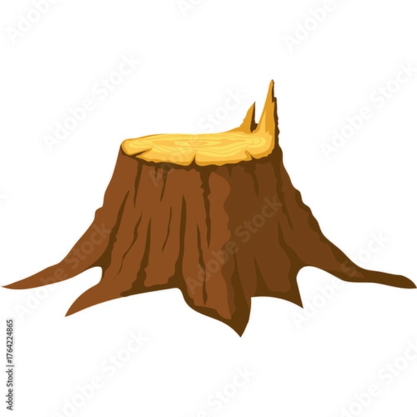 Fototapeta Tree Stump With Visible Rings And Rough Bark In A Vector Illustration Style