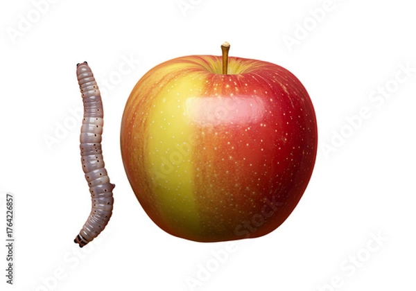 Obraz Worm beside a fresh, ripe, delicious apple