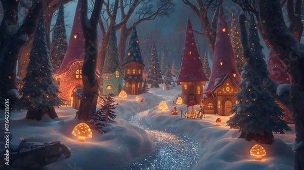 Obraz Enchanted Winter Village with Sparkling Path