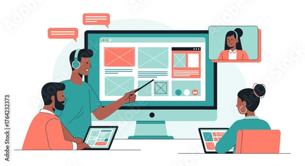 Fototapeta Online Collaboration and Web Design: Digital Teamwork and Virtual Communication