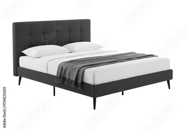 Fototapeta Modern bed with comfortable blanket and soft pillows