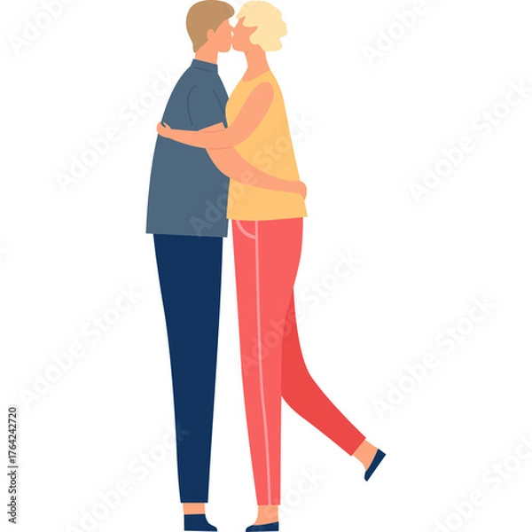 Fototapeta Couple Embracing in a Tender Kiss During a Romantic Moment Expressing Love and Affection Flat Design Illustration with Transparent Background