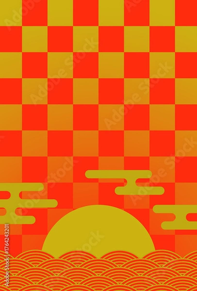 Obraz 年賀状の背景素材　和風グラフィック　初日の出（1）　タテ　