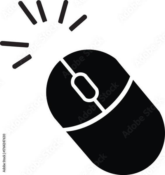 Fototapeta Black and white computer mouse icon clicking — minimalist vector illustration on white background