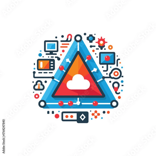 Fototapeta Modern flat design illustration of cloud computing, data networking, and digital technology infrastructure.