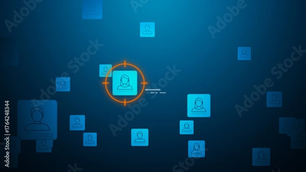 Obraz Human profile targeting concept with digital search and identification system, facial recognition and network surveillance technology illustration