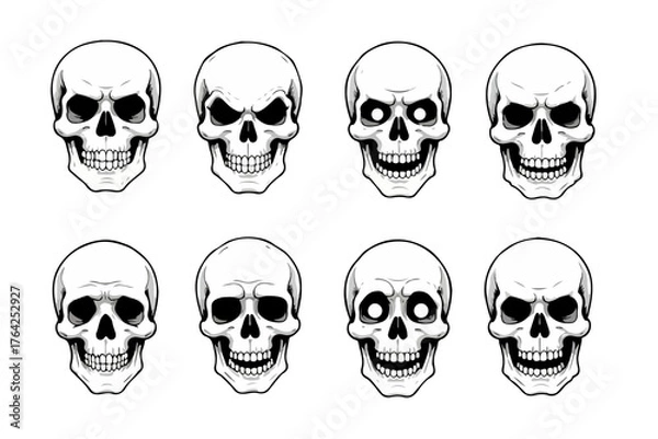 Obraz set of skulls. Skull Head Icon Creepy Skull Expressions Pack Vector