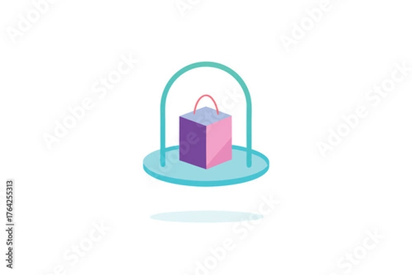 Fototapeta Transparent shopping bag with floating neon book and abstract elements