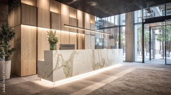 Fototapeta Modern reception desk in a contemporary building.