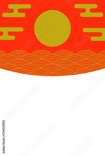 Obraz 年賀状のフレーム素材　和風デコレーション　初日の出（2）　タテ