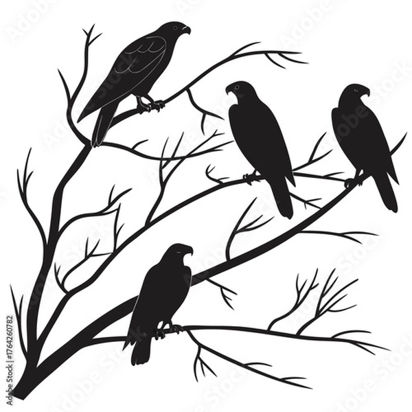 Fototapeta Vector art of eagles on a bare branch