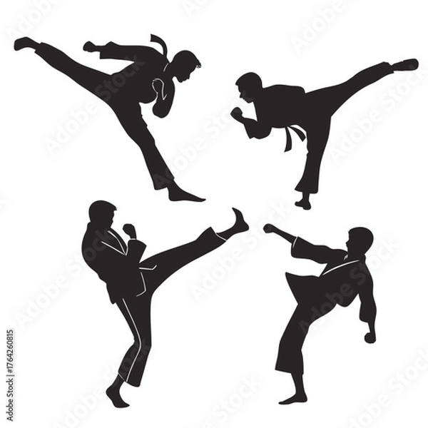 Fototapeta Vector art of karate fighters silhouettes