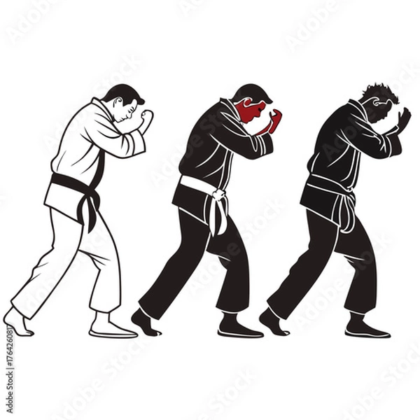 Fototapeta Vector art of karate evolution on white