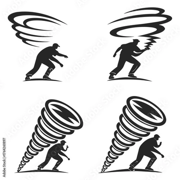 Fototapeta Vector art of people running from tornado